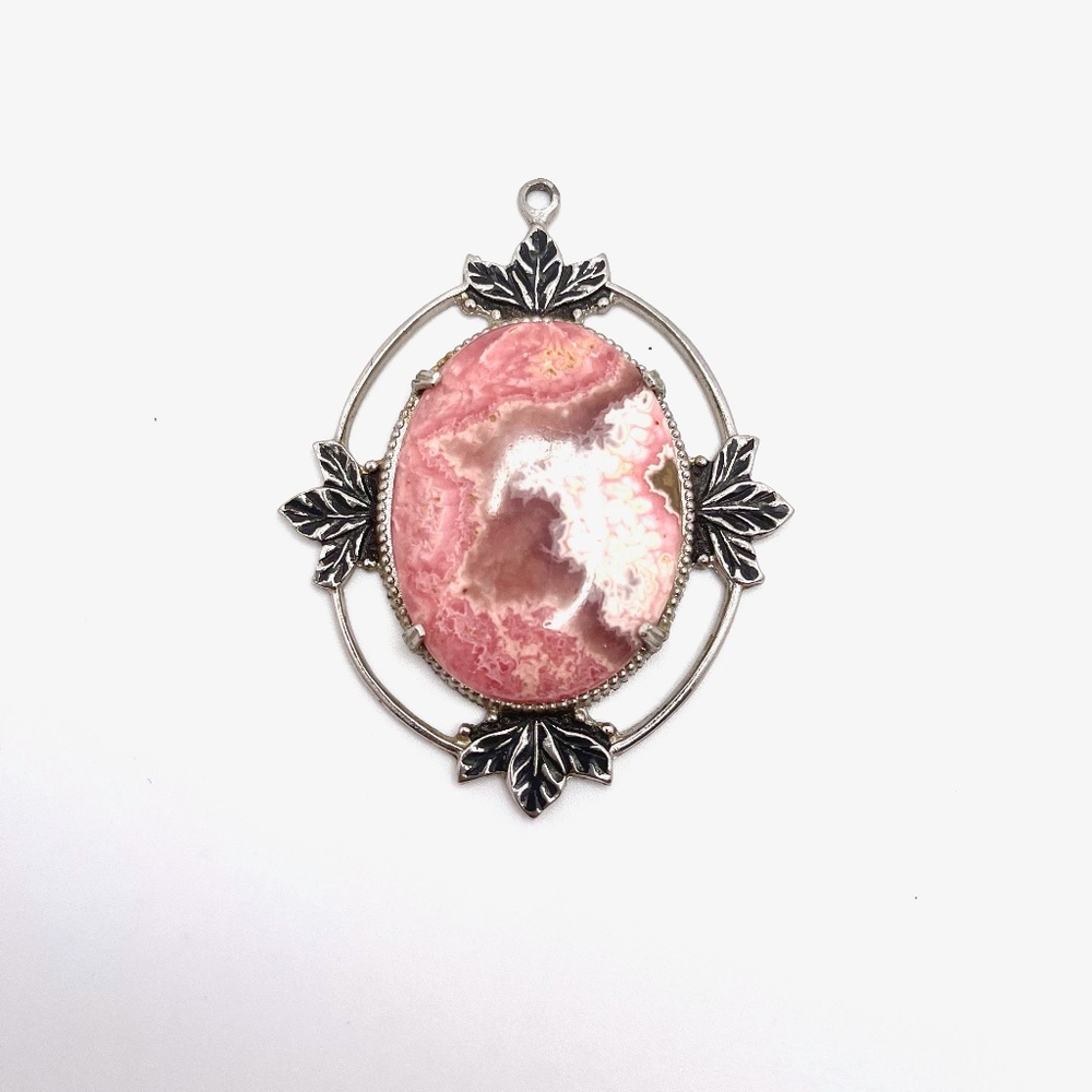 Silver-plated Pink Agate Stone Pendant